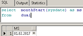 select monthStart(sysdate) as ms from dual